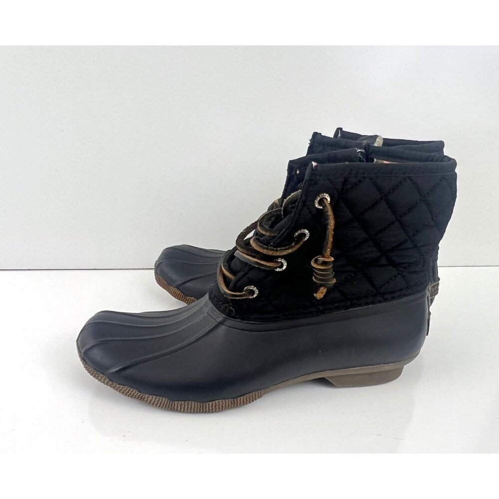 Sperry Saltwater Quilted Duck Boot Black Size 7 M Waterproof Rain Snow - Picture 2 of 8